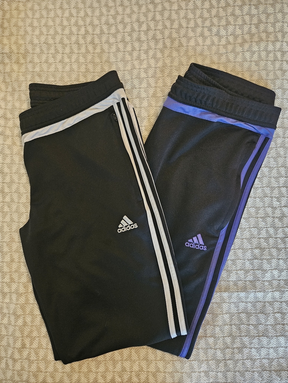 TWO Pairs adidas Black Athletic Joggers with White and Purple Trim